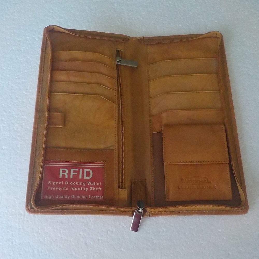 Leather RFID Blocking Travel Wallet - Tan